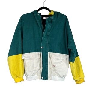 Macro‎ Light 90's Y2K Corduroy Yellow Green Black Hoodie Jacket Size Medium